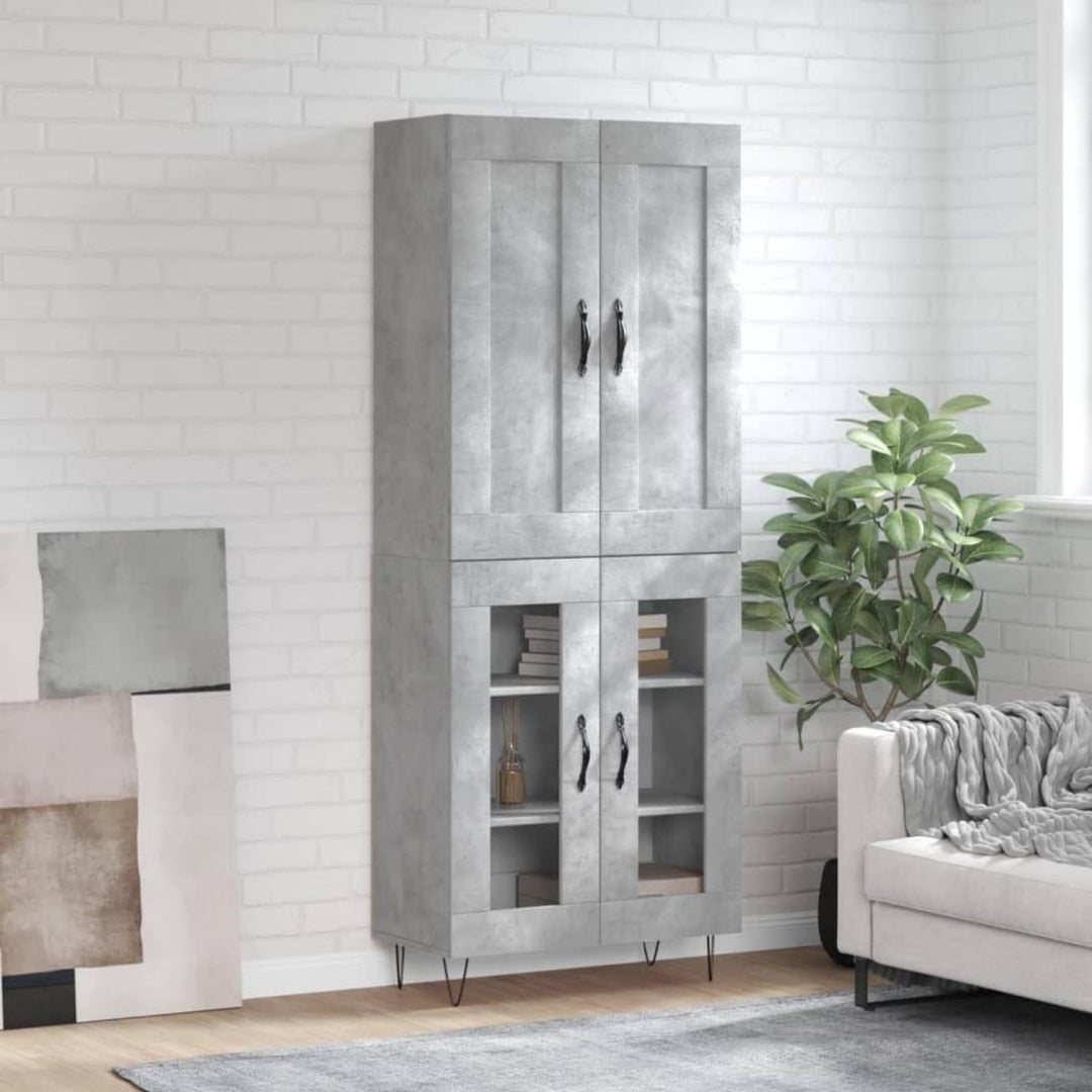Hochschrank aus Holzwerkstoff in Betongrau mit den Massen 69.5 x 34 x 180 cm