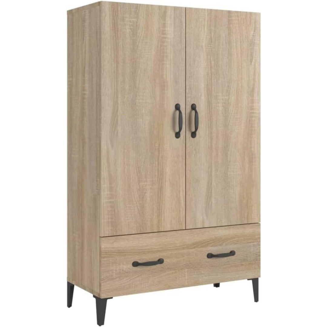Der Hochschrank misst 70 x 31 x 115 cm in Eichenbraun