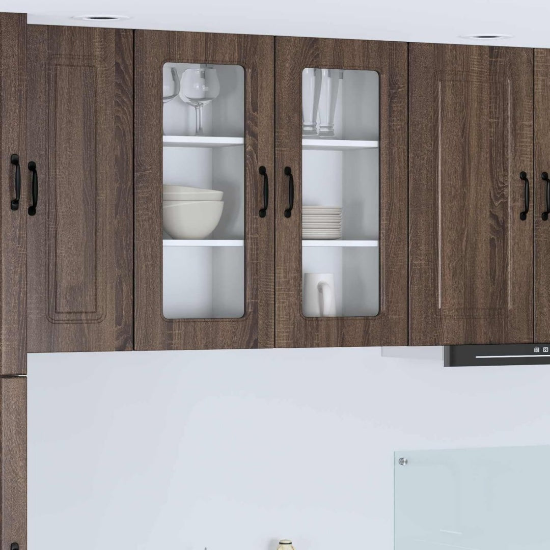 Dunkelbraun bestimmt die Farbgebung von dem Wandschrank