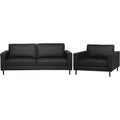 Schwarze Sitzpolster als abgestimmtes Sofa und Sesselensemble