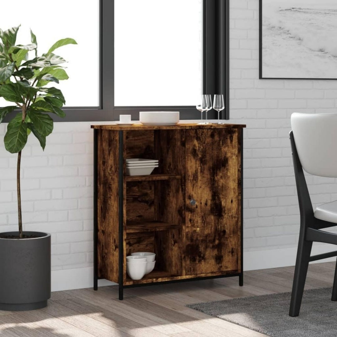 Das Sideboard misst 70 x 30 x 80 cm in Dunkelbraun