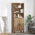 Hochschrank aus Holzwerkstoff und Metall mit einem Metallgestell