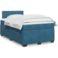 Das Boxspringbett misst 120 x 190 cm in Blau