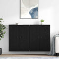 Das Sideboard misst 69.5 x 34 x 90 cm in Schwarz und Eichenbraun